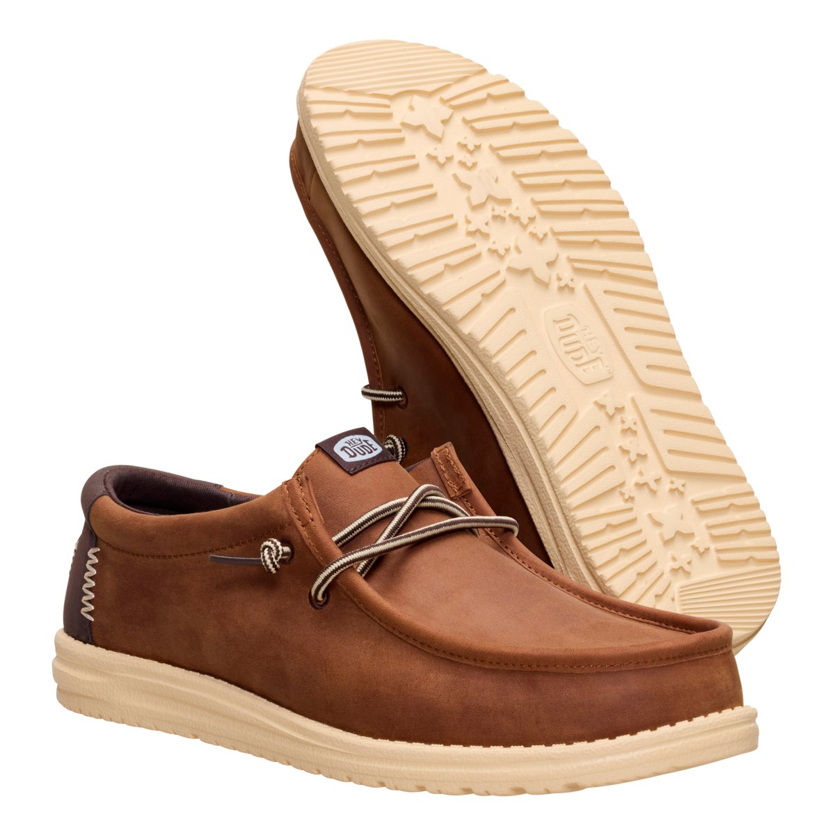 Hey Dude Mens Wally Fully Grain Leather Shoes In Brown