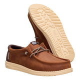 Hey Dude Mens Wally Fully Grain Leather Shoes In Brown