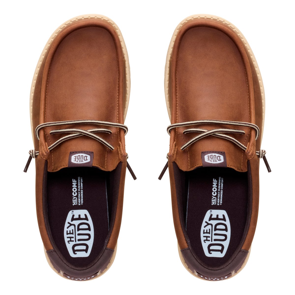 Hey Dude Mens Wally Fully Grain Leather Shoes In Brown