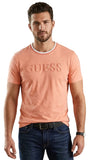 Guess Mens Short Sleeves Embossed T-Shirt In Hot Rose Sand