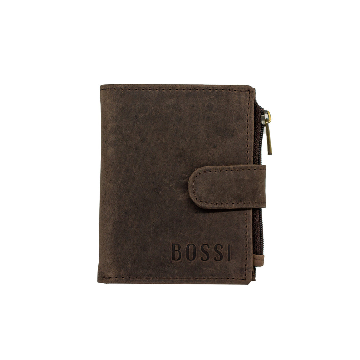 Bossi  Mens Hunter Leather Small Uni Card Wallet  With Zip In Brown