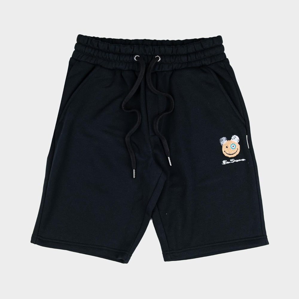 Ben Sherman Mens Happy Bear Fleece Shorts in Black