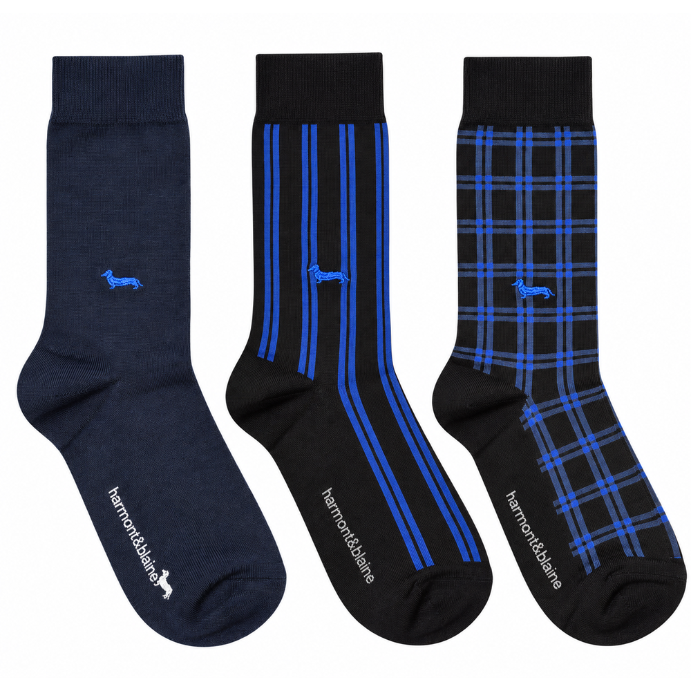 Harmont & Blaine Cashmere Cotton 3-Pack Sock In Blue Multi