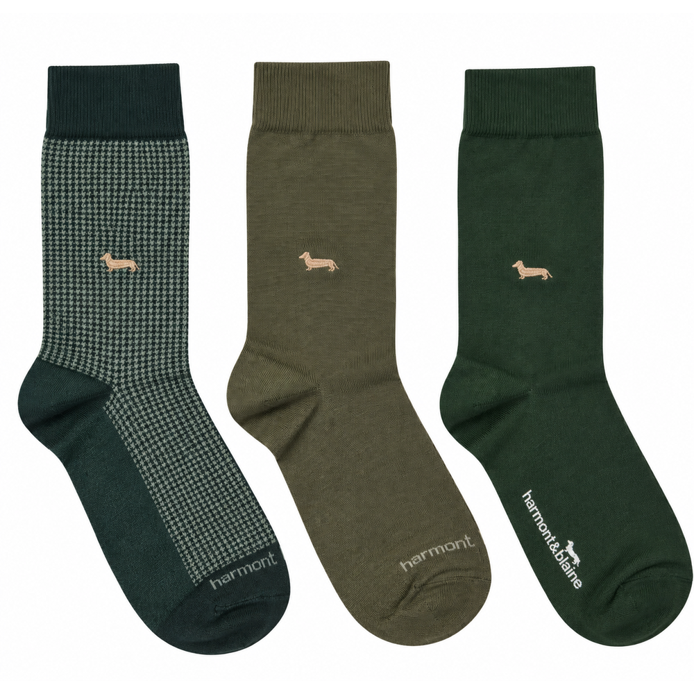 Harmont & Blaine Cashmere Cotton 3-Pack Sock In Green Multi