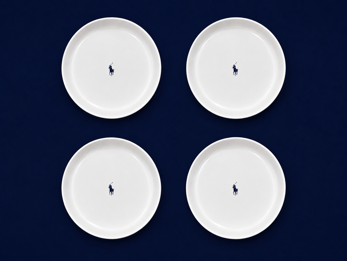 Polo Classic High Rim Fish Plate 4 Piece Set In White