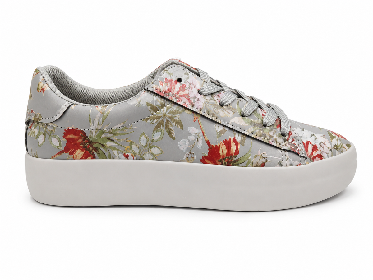Hush Puppies Ladies Soft Fordon Floral Mono Sneakers In Grey Multi