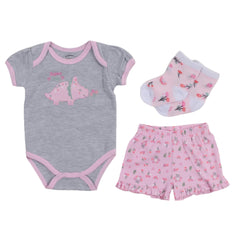 Mother's Choice Girls Dino 3 Piece Set In Pink & Grey