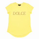 Izabel London Short Sleeeve Dolce Bling Logo T-Shirt In Lemon