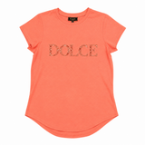 Izabel London Short Sleeeve Dolce Bling Logo T-Shirt In Tangerine