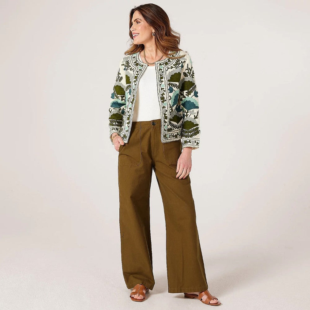 Izabel London Embroidered Jacket In Green