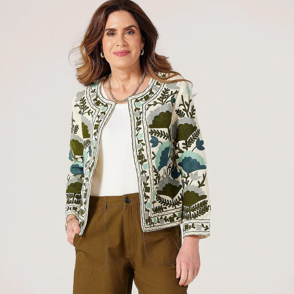 Izabel London Embroidered Jacket In Green