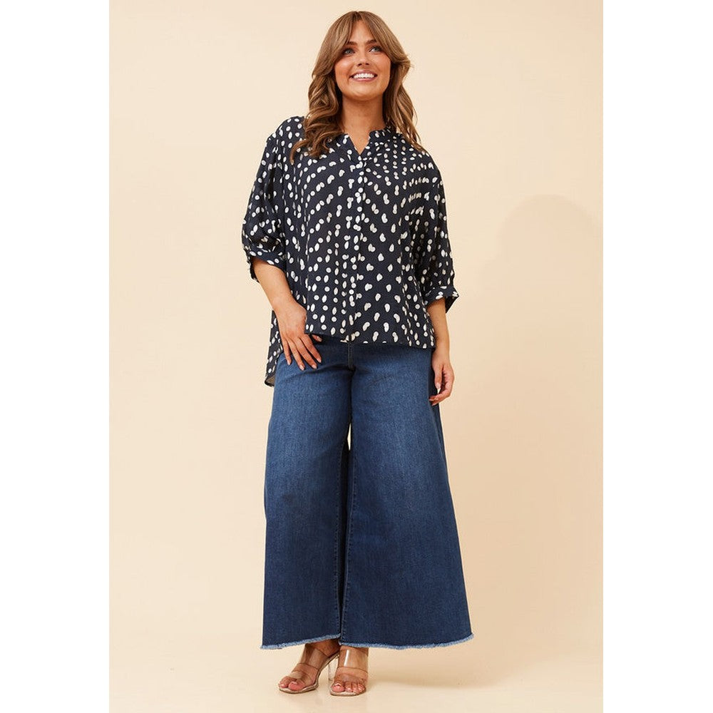Izabel London Half Sleeve Sheer Blouse In Navy