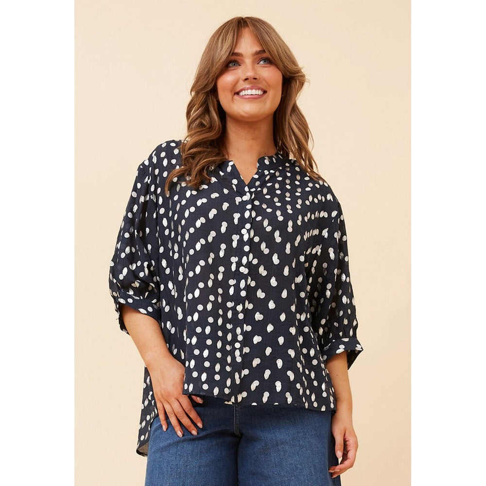 Izabel London Half Sleeve Sheer Blouse In Navy