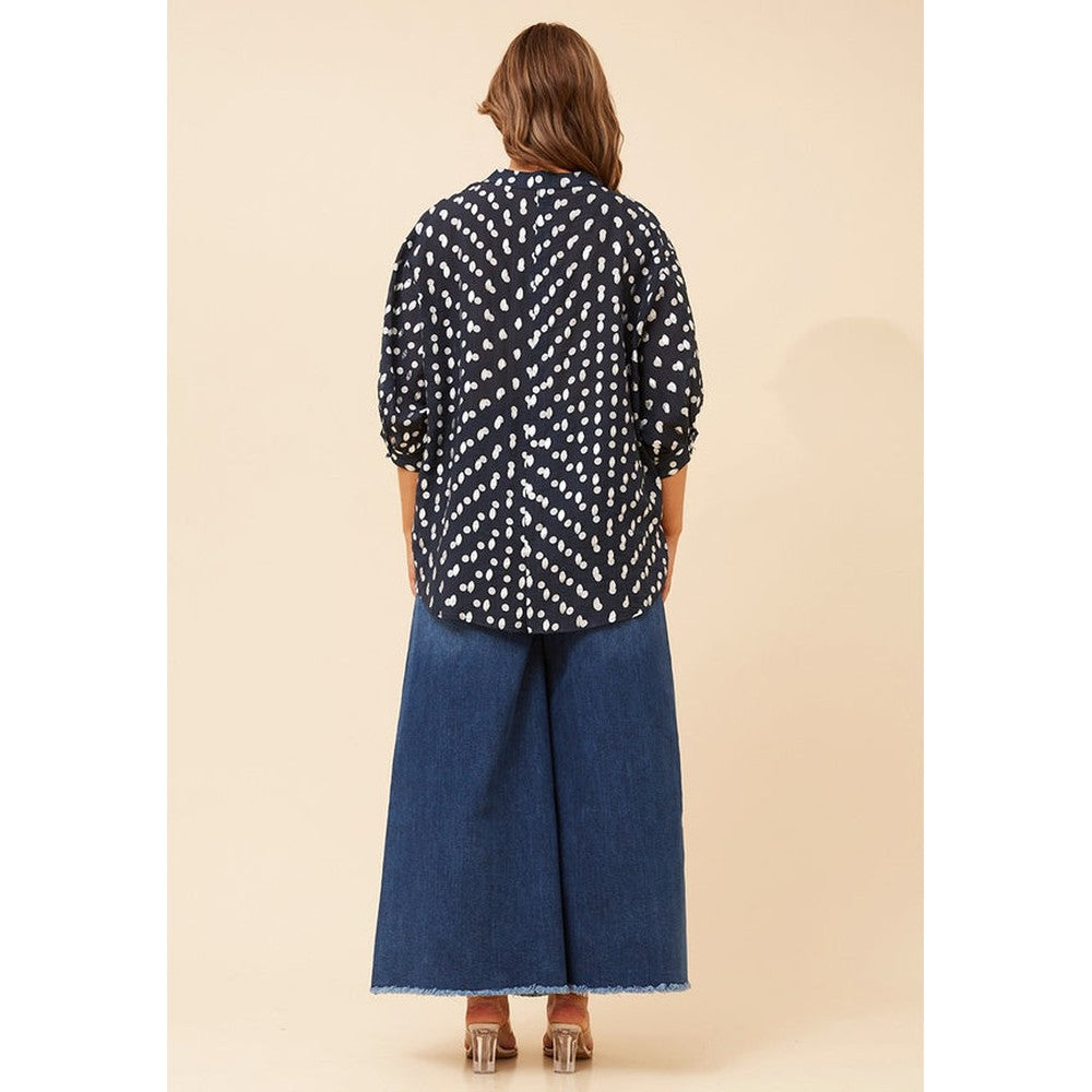 Izabel London Half Sleeve Sheer Blouse In Navy