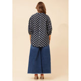 Izabel London Half Sleeve Sheer Blouse In Navy
