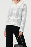 Stella Morgan Checked Faux Fur Trim Collar Jacket in White