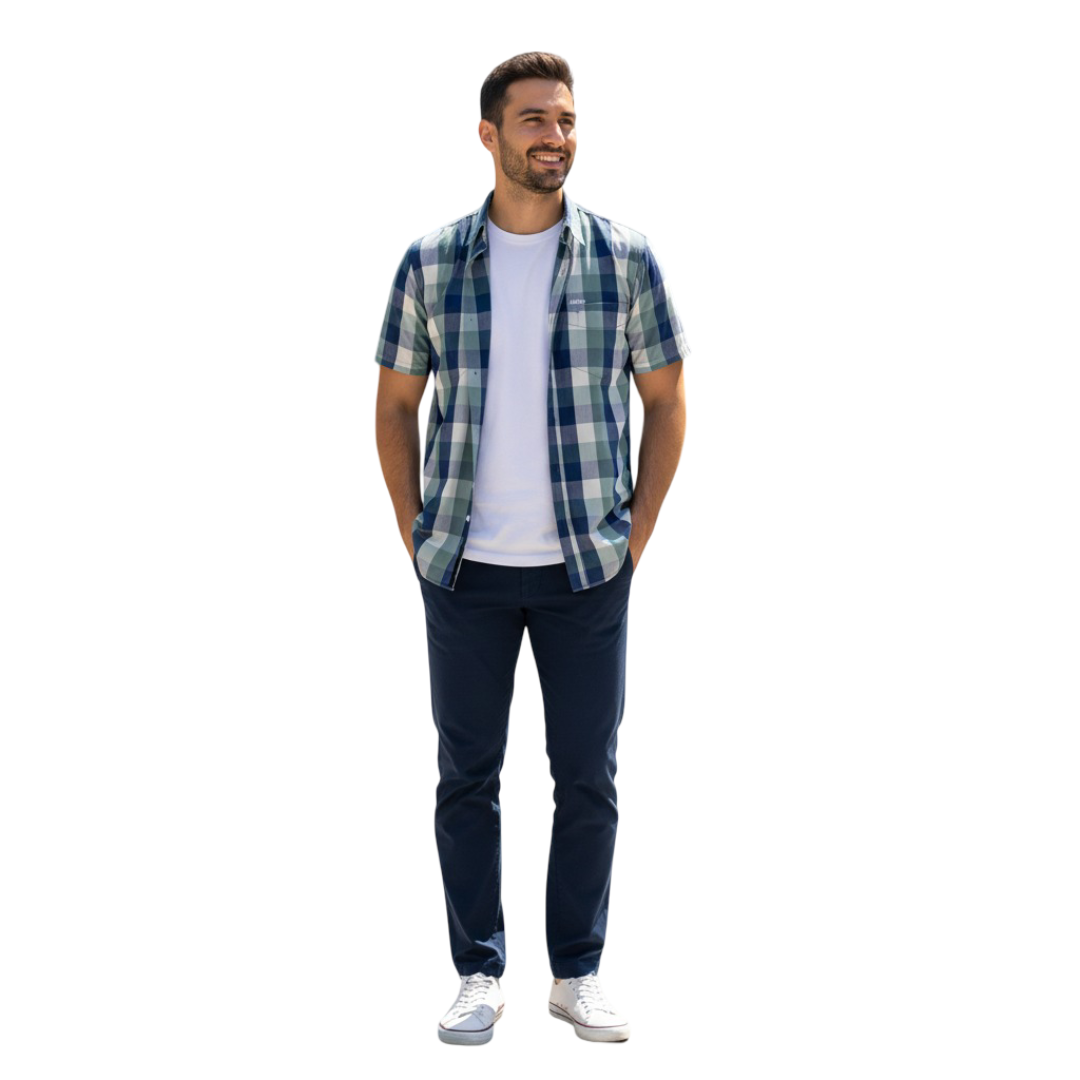 Jeep Mens Yarn Dye Check Shirt In Green