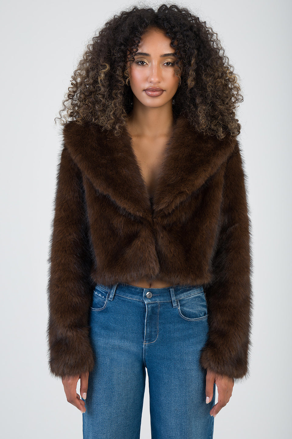 Sissy boy Womens Faux Fur Cropped Jacket In Brown