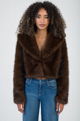 Sissy boy Womens Faux Fur Cropped Jacket In Brown