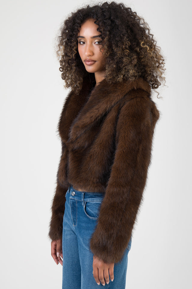 Sissy boy Womens Faux Fur Cropped Jacket In Brown