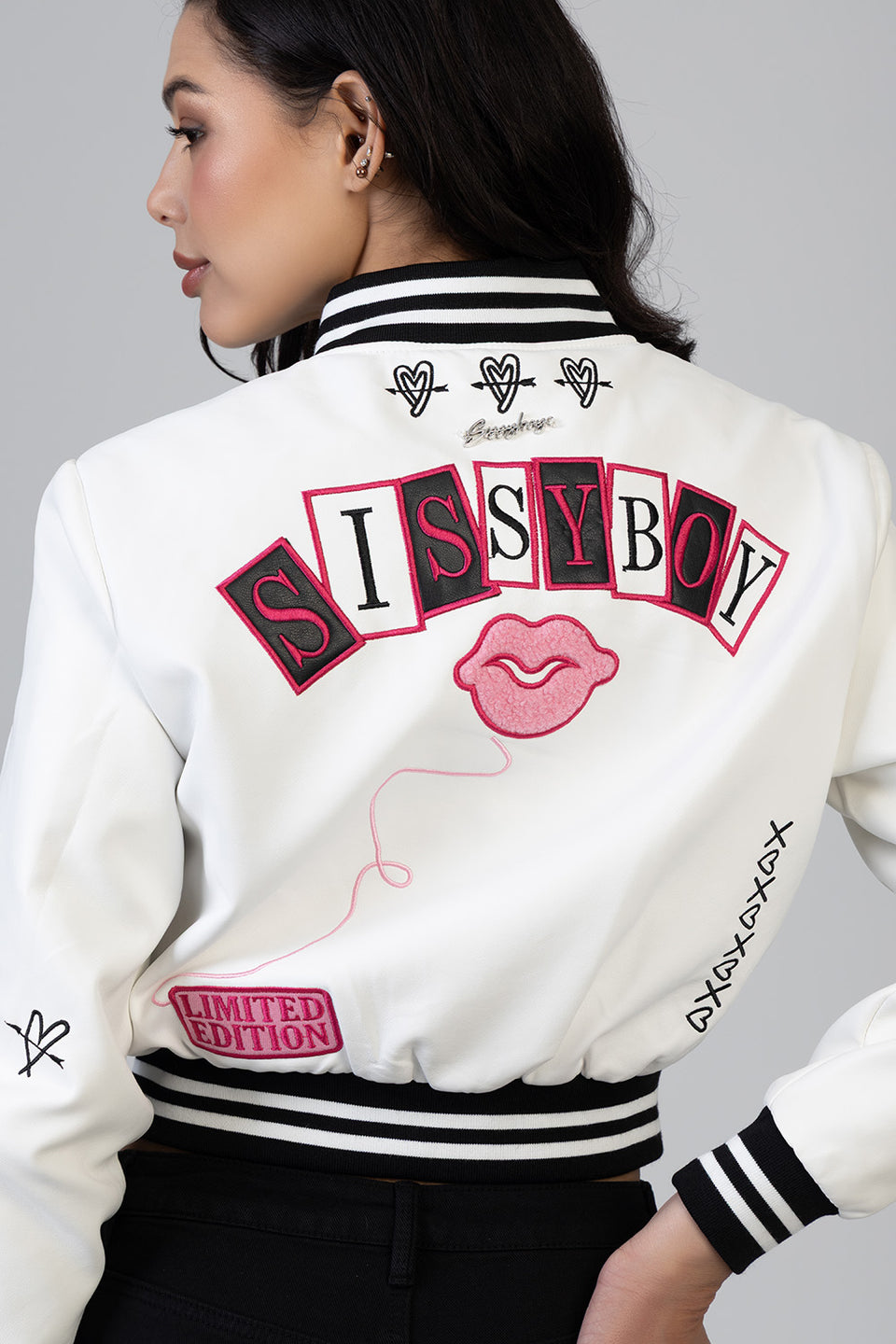 Sissy Boy Womens It's Electrifying Leather Bomber Jacket In White