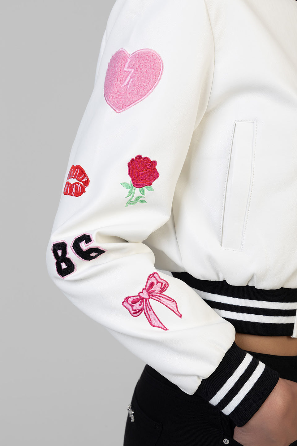 Sissy Boy Womens It's Electrifying Leather Bomber Jacket In White