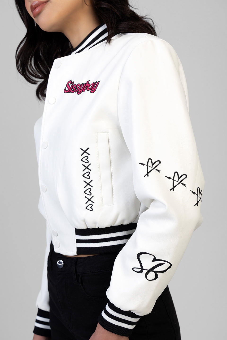 Sissy Boy Womens It's Electrifying Leather Bomber Jacket In White