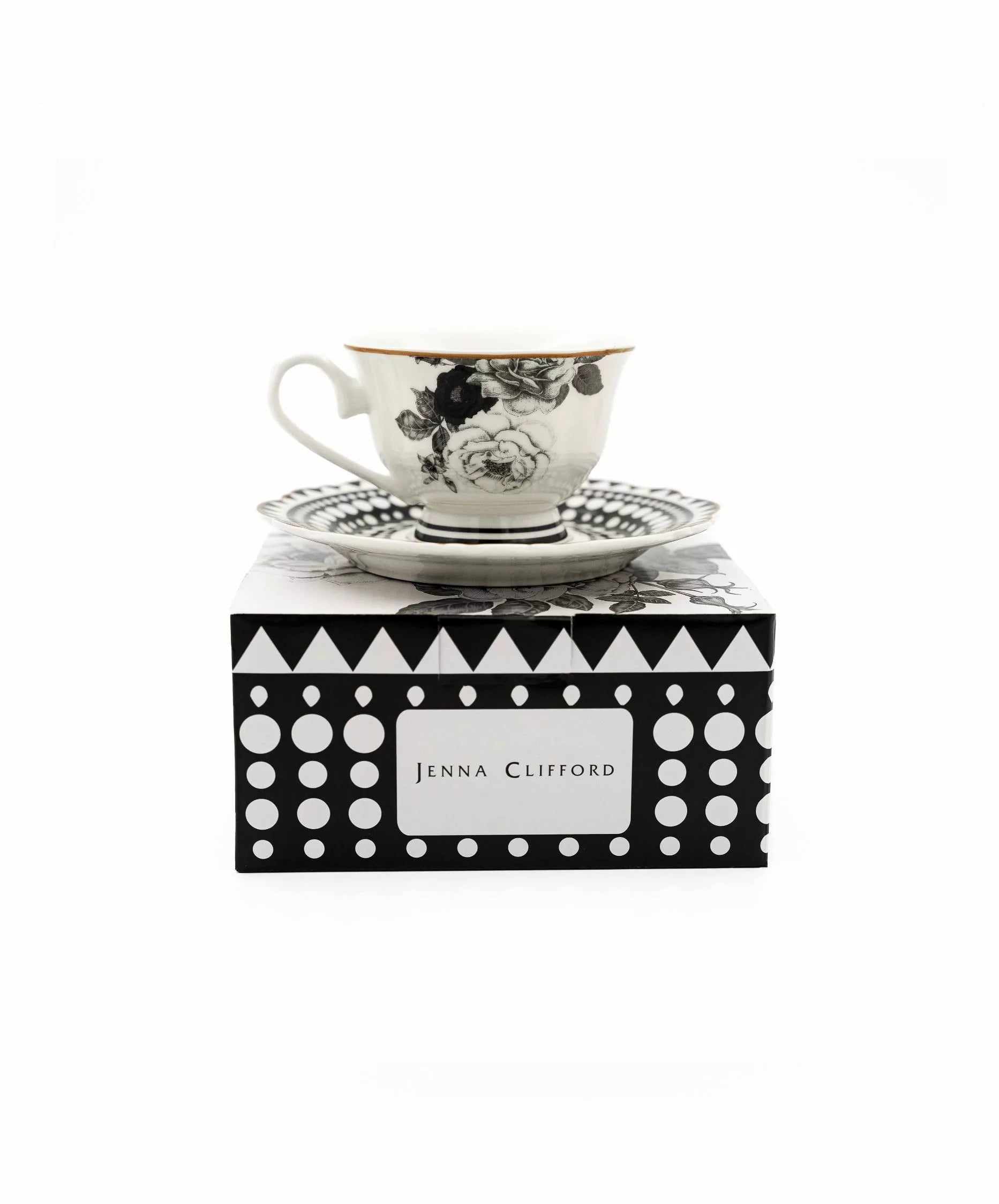 Jenna Clifford -7236 Black Rose Cup & Saucer