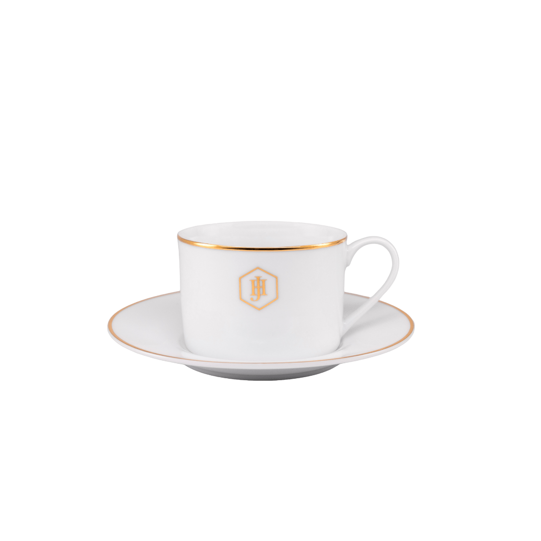 Jan White Cup & Saucer With Gold Band