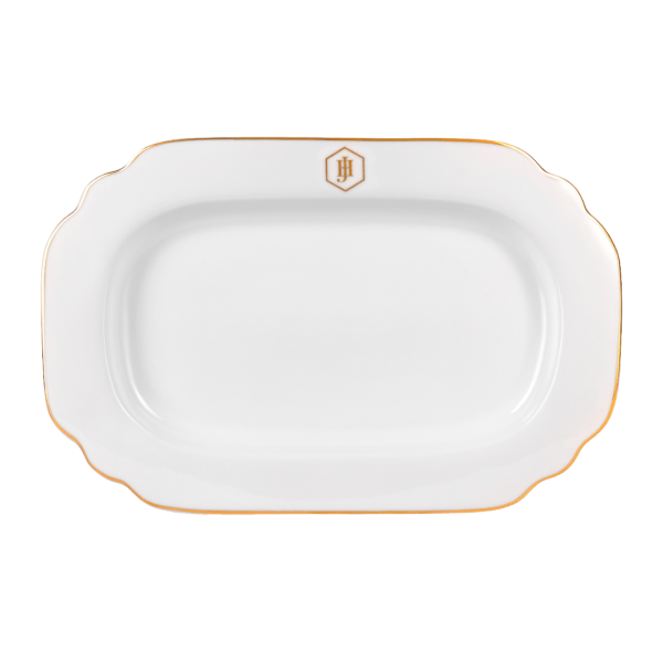 Jan White Oval Platter 15" With Gold Band