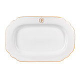 Jan White Oval Platter 15" With Gold Band