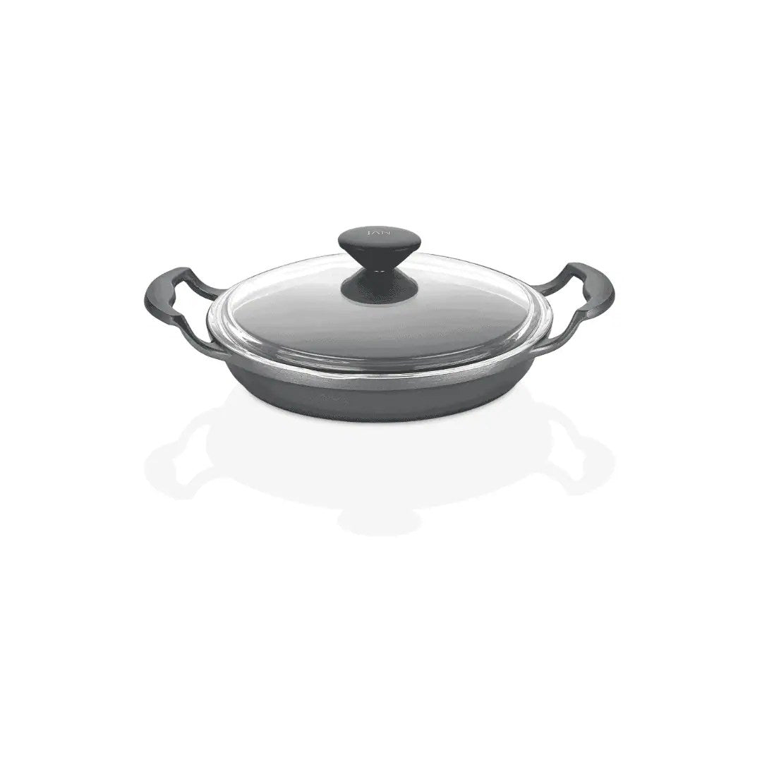 Jan Premium Cast Aluminium 20 Cm Egg Pan With Glass Lid In Black
