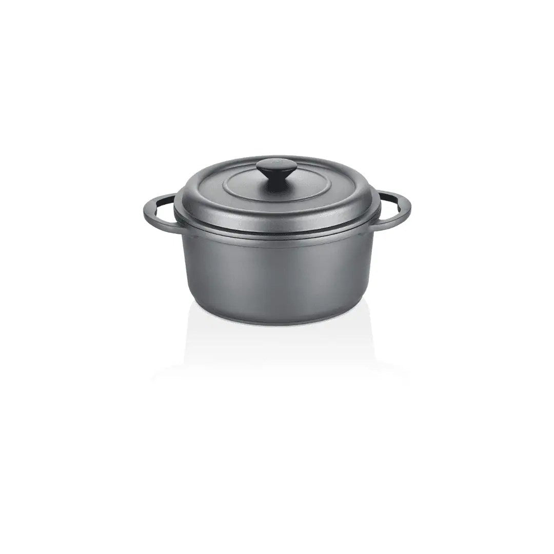 Jan Premium Cast Aluminnium 24 Cm Deep Pot With Cast Lid In Black