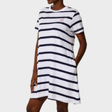 Jeep Womens Striped Citilite Dress In White/Navy