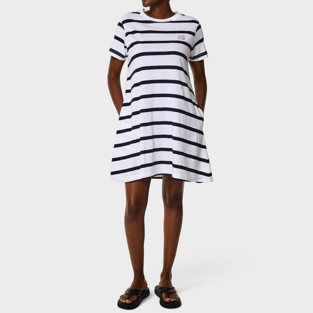 Jeep Womens Striped Citilite Dress In White/Navy