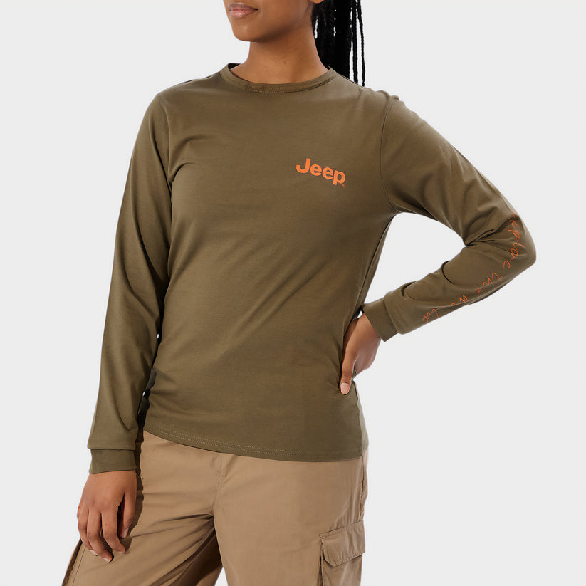 Jeep Ladies Long Sleeve Print T-Shirt Fatigue
