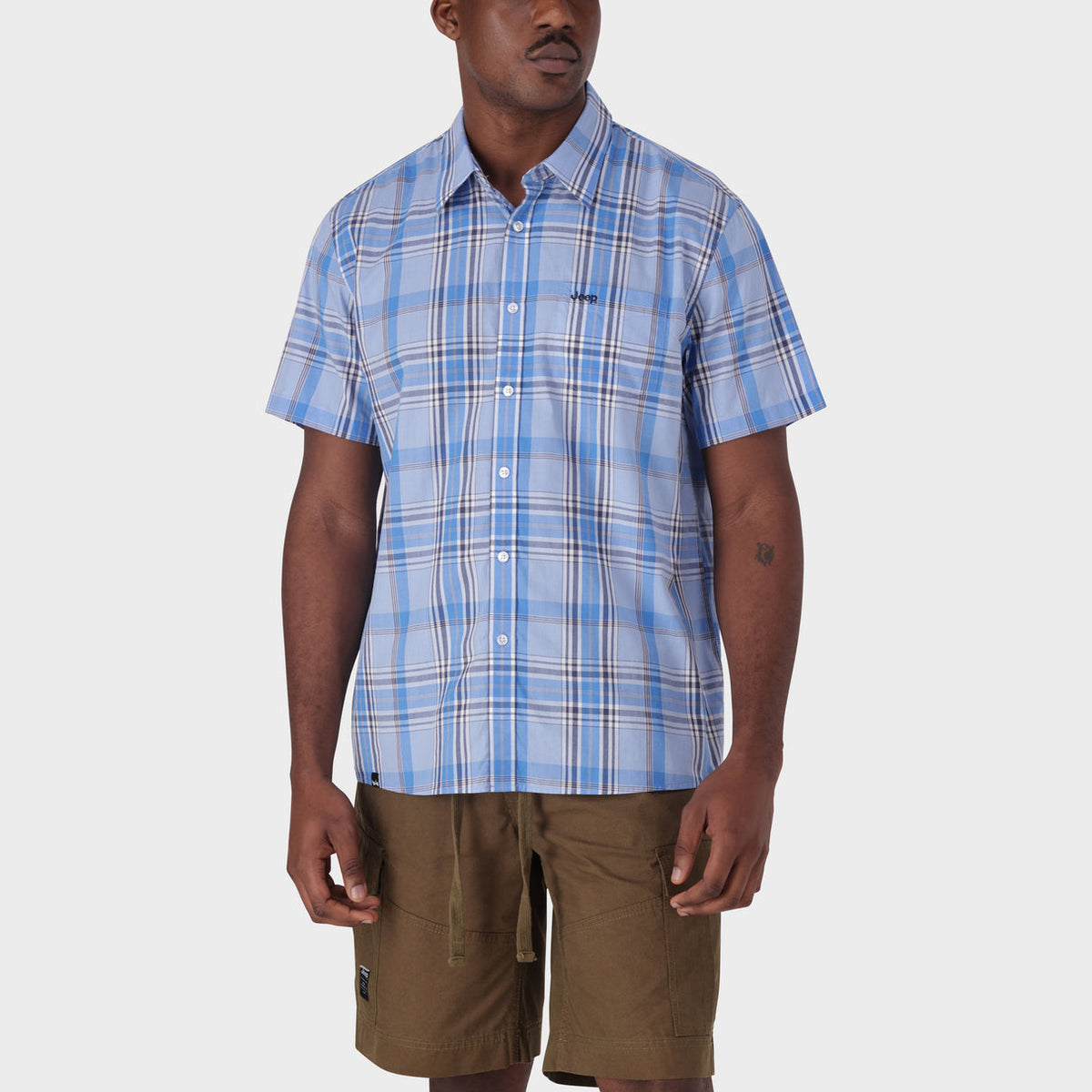Jeep Mens Casual Yarn Dye Check Shirt In Sky Blue