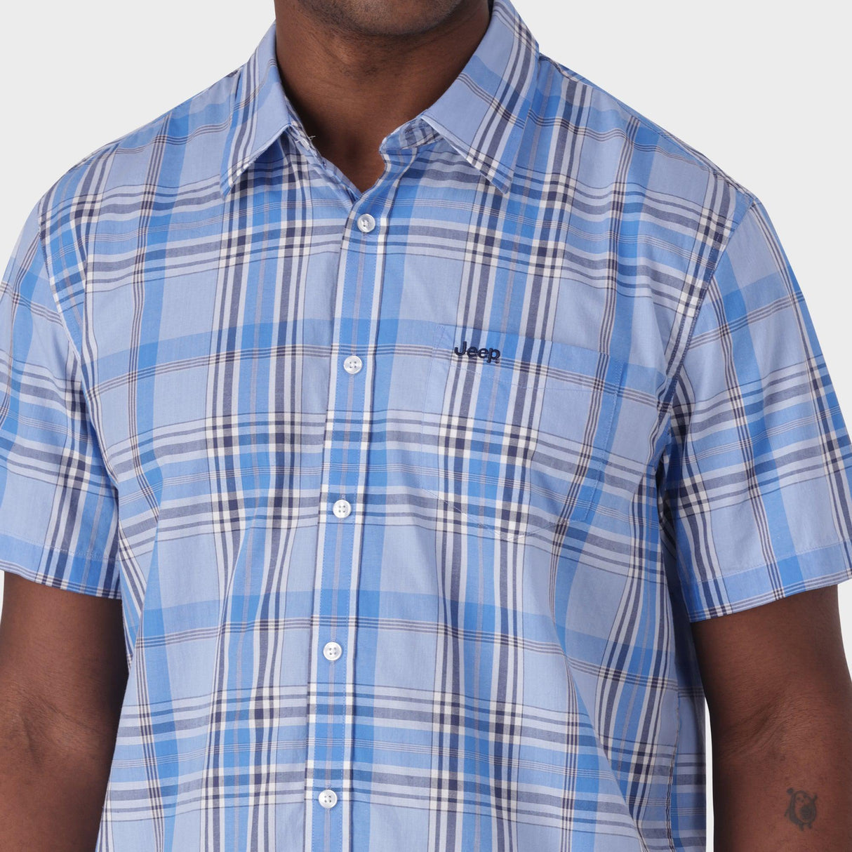 Jeep Mens Casual Yarn Dye Check Shirt In Sky Blue