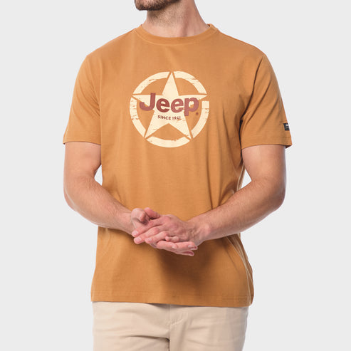 Jeep Mens Fashion Graphic Crew Neck T-Shirt In Brown