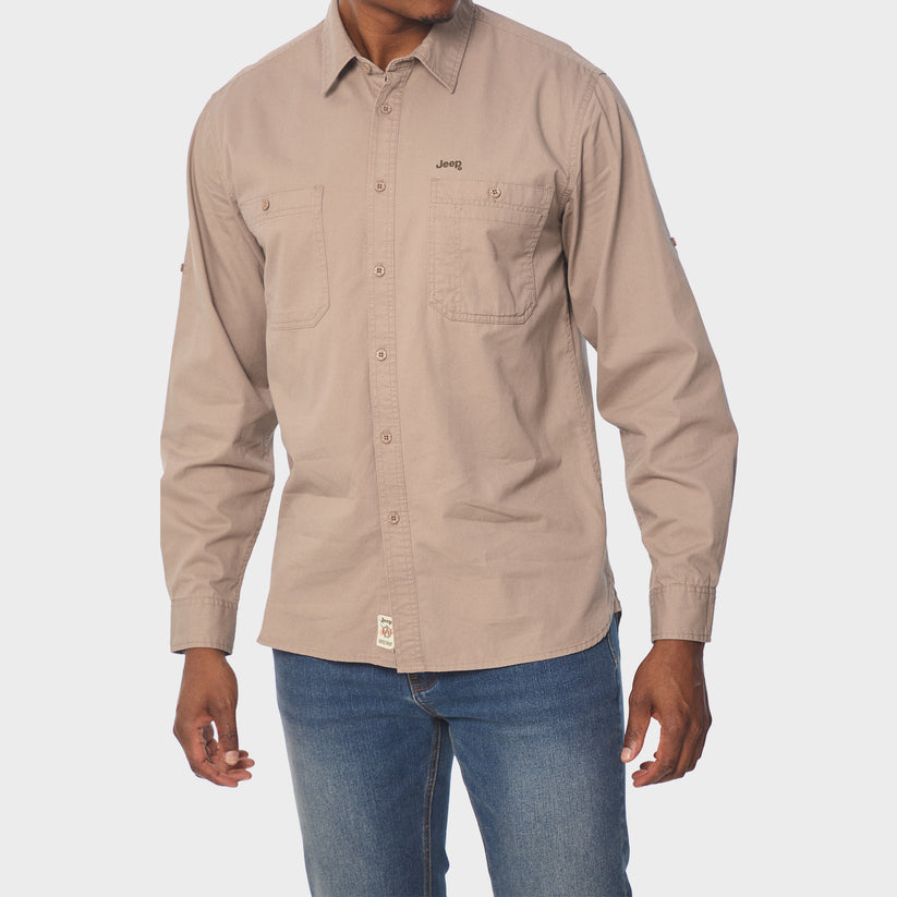 Jeep Mens Workshirt Long Sleeve Khaki