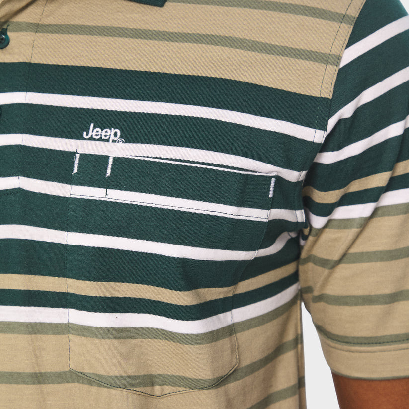 Jeep Mens Yarn Dye Stripe Golfer In Green