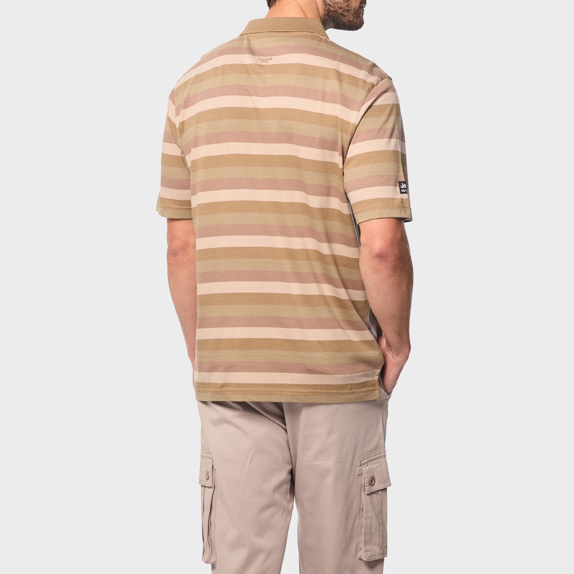 Jeep Mens Yarn Dye Stripe Golfer In Beige