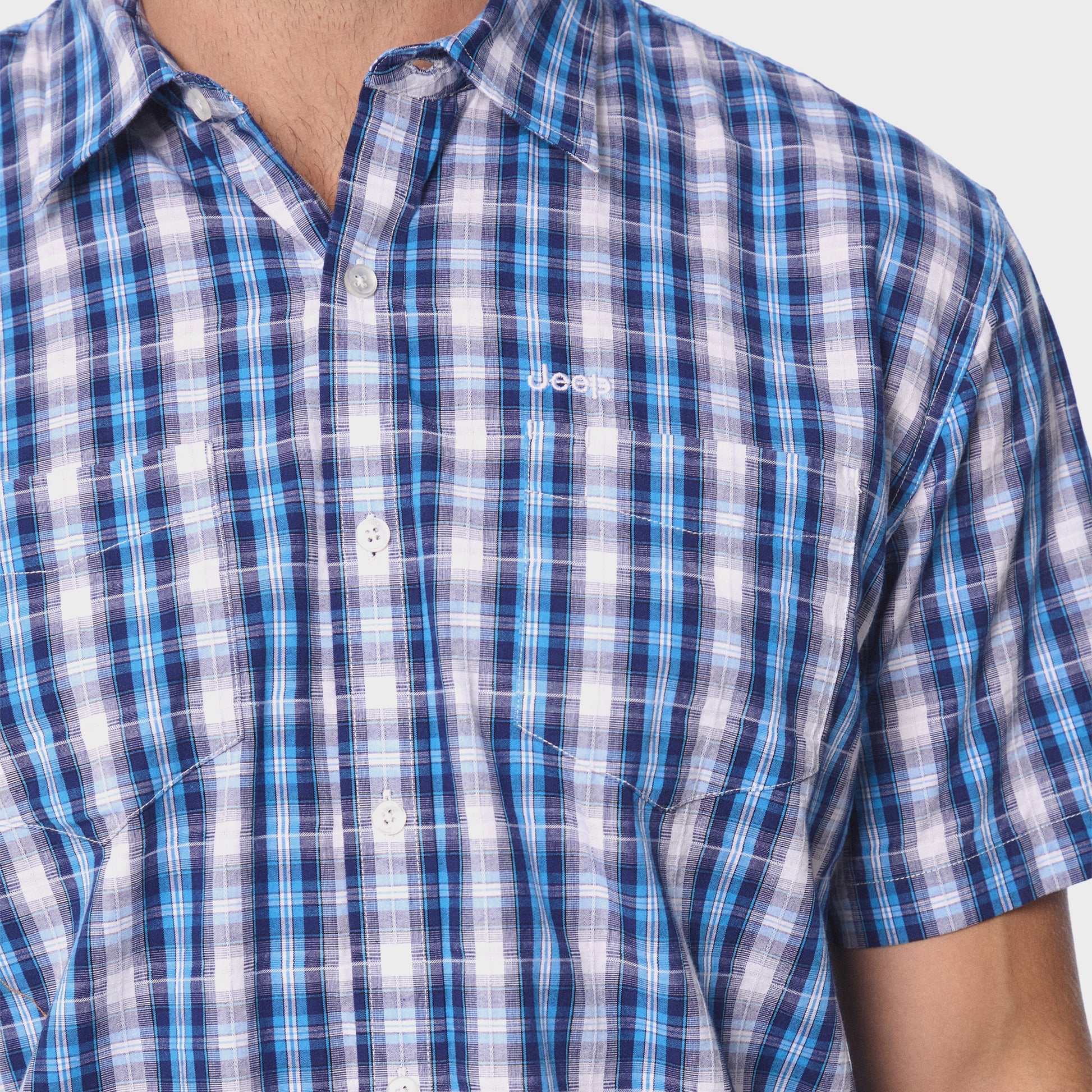 Jeep Mens Yarn Dye Check Shirts in Blue