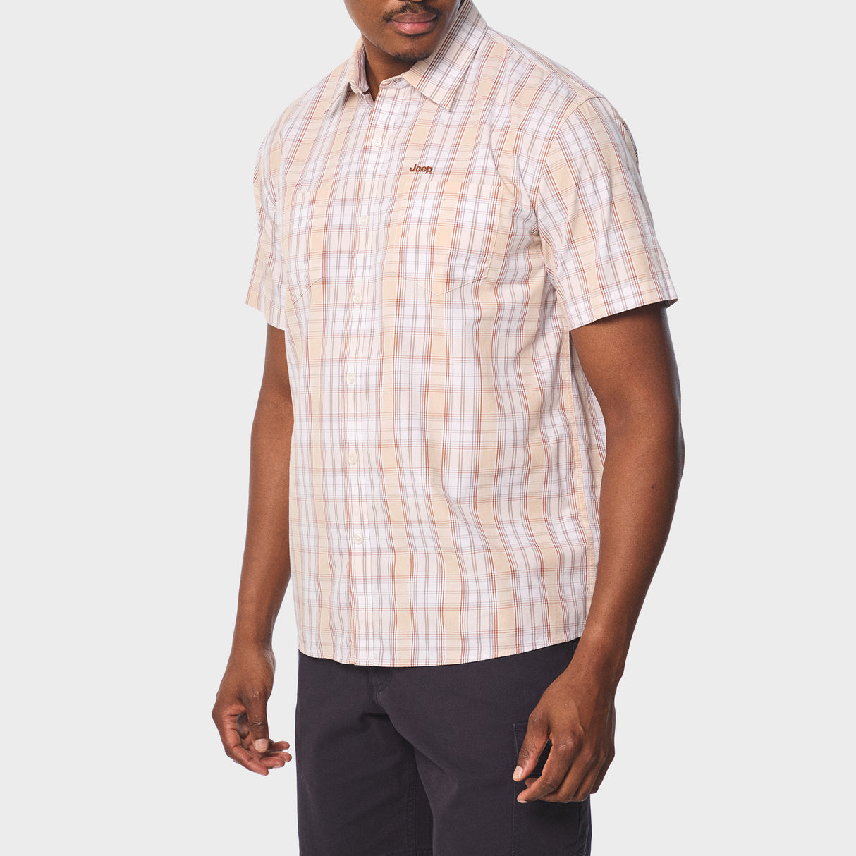 Jeep Mens Yarn Dye Check Shirt In White