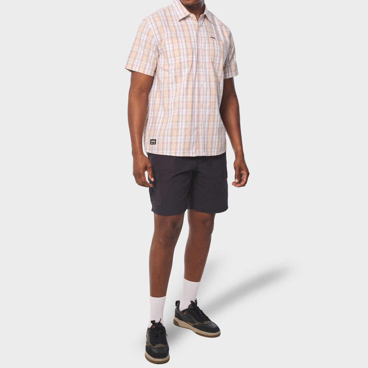 Jeep Mens Yarn Dye Check Shirt In White