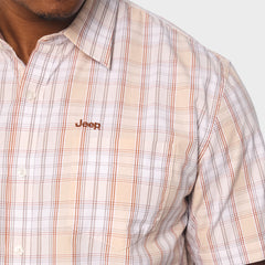 Jeep Mens Yarn Dye Check Shirt In White & Beige