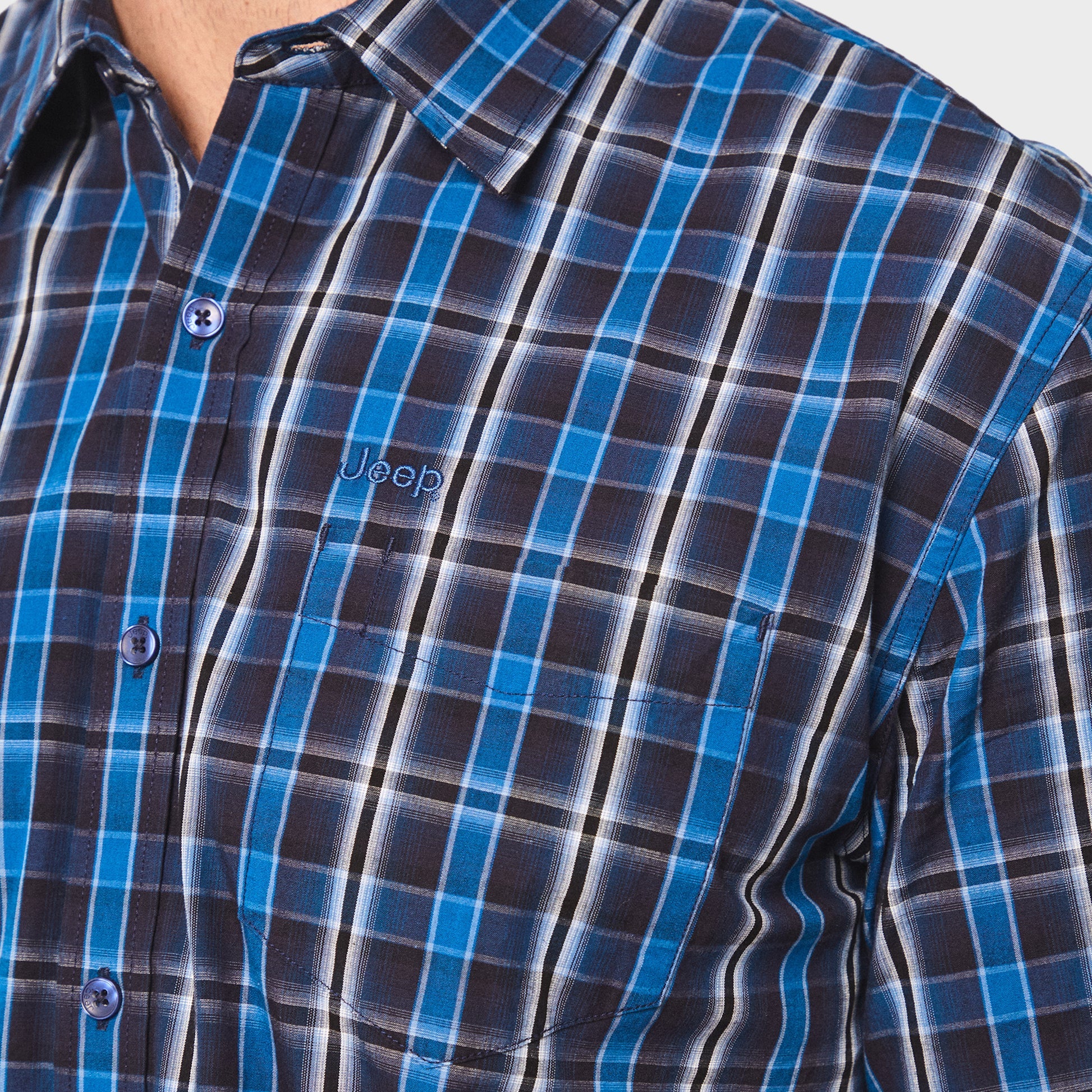 Jeep Mens Yarn Dye Check Shirt In Navy