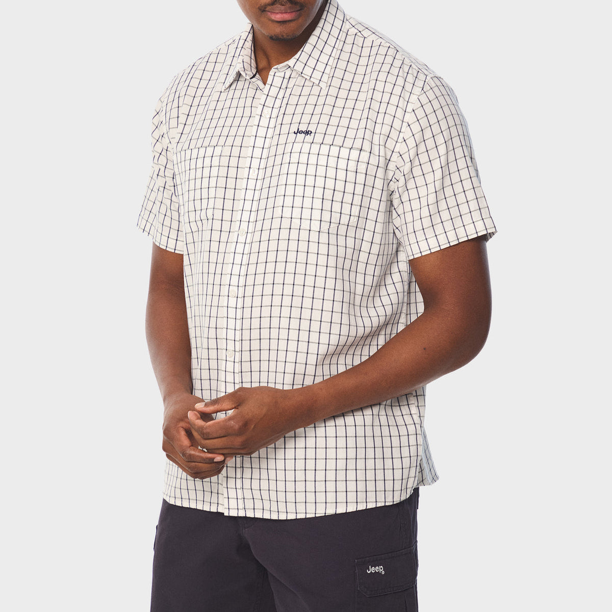 Jeep Mens Yarn Dye Check Shirts in White