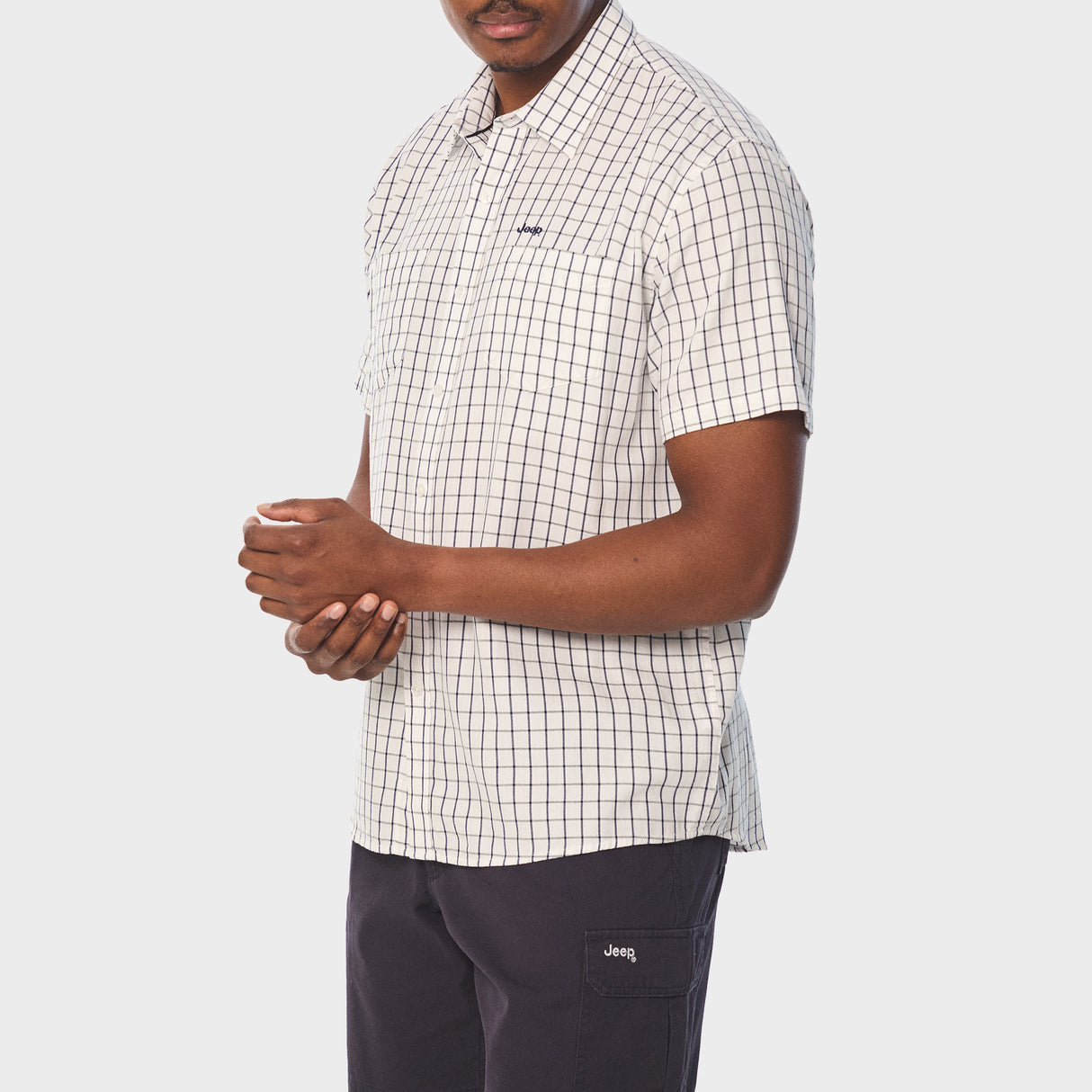 Jeep Mens Yarn Dye Check Shirts in White