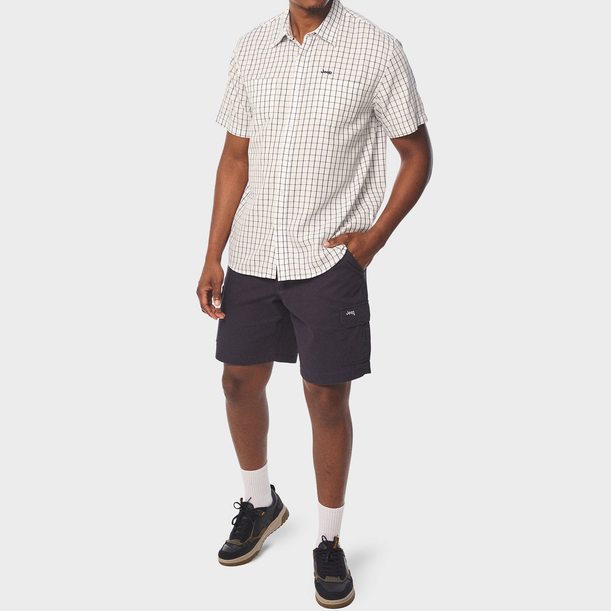 Jeep Mens Yarn Dye Check Shirts in White